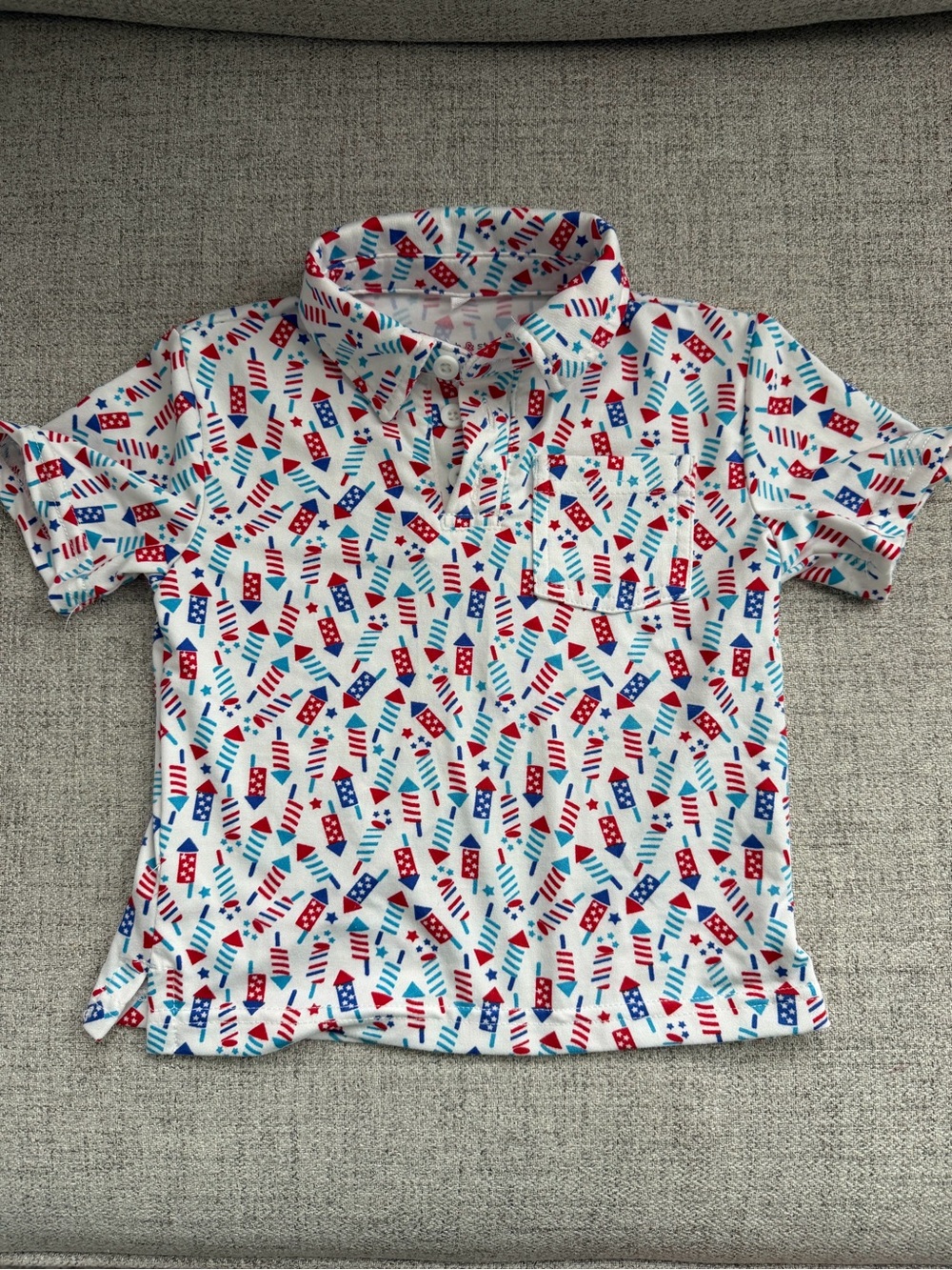 Kids White Patriotic Rocket Print Polo Shirt